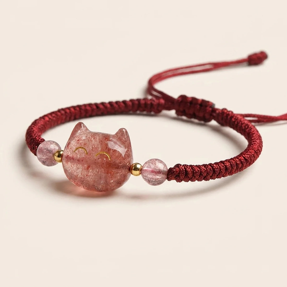 Obsidian Strawberry Quartz Cat Bracelet
