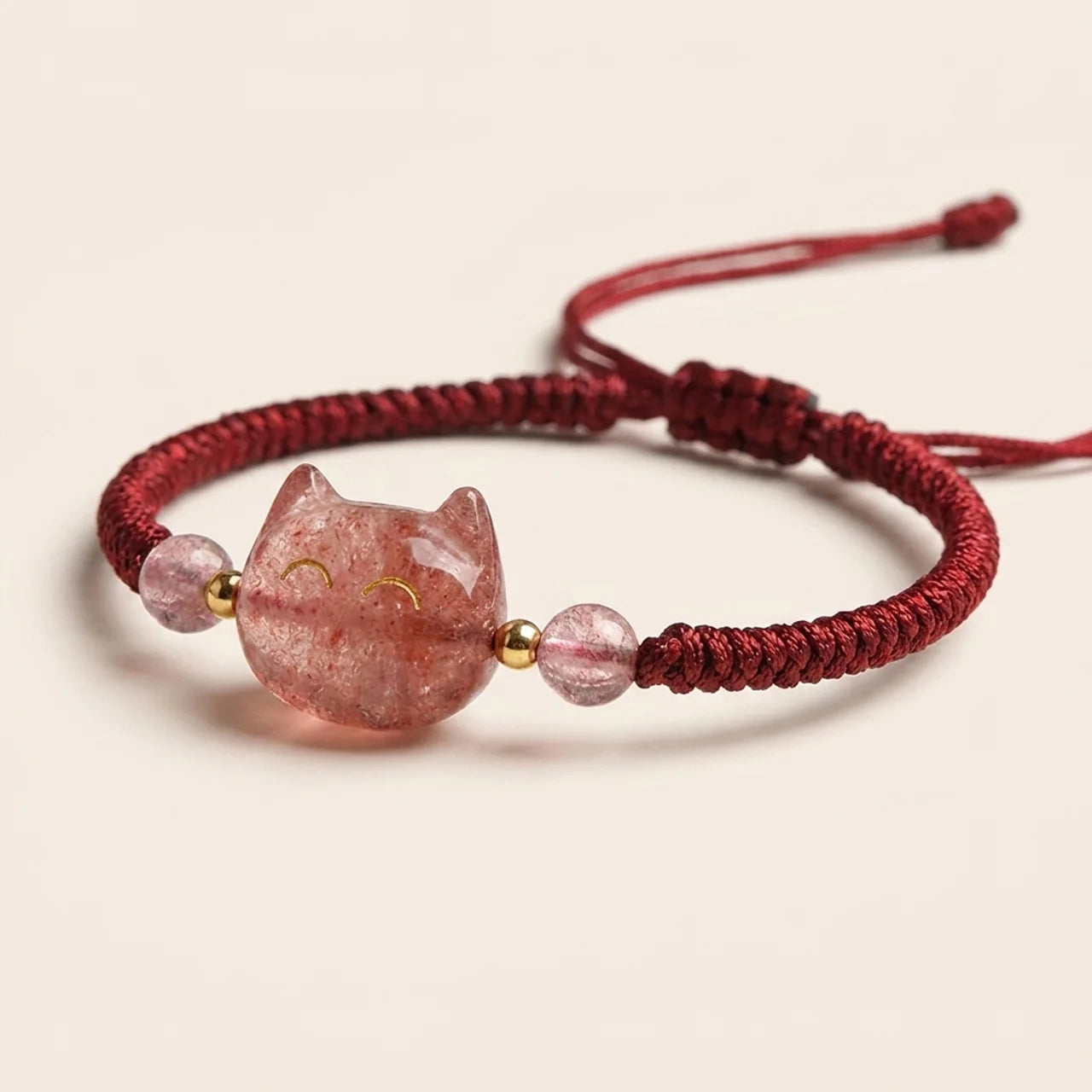 Obsidian Strawberry Quartz Cat Bracelet