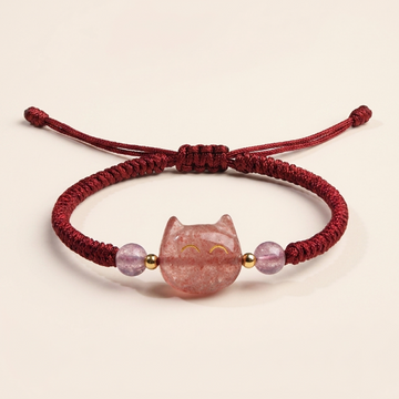Obsidian Strawberry Quartz Cat Bracelet