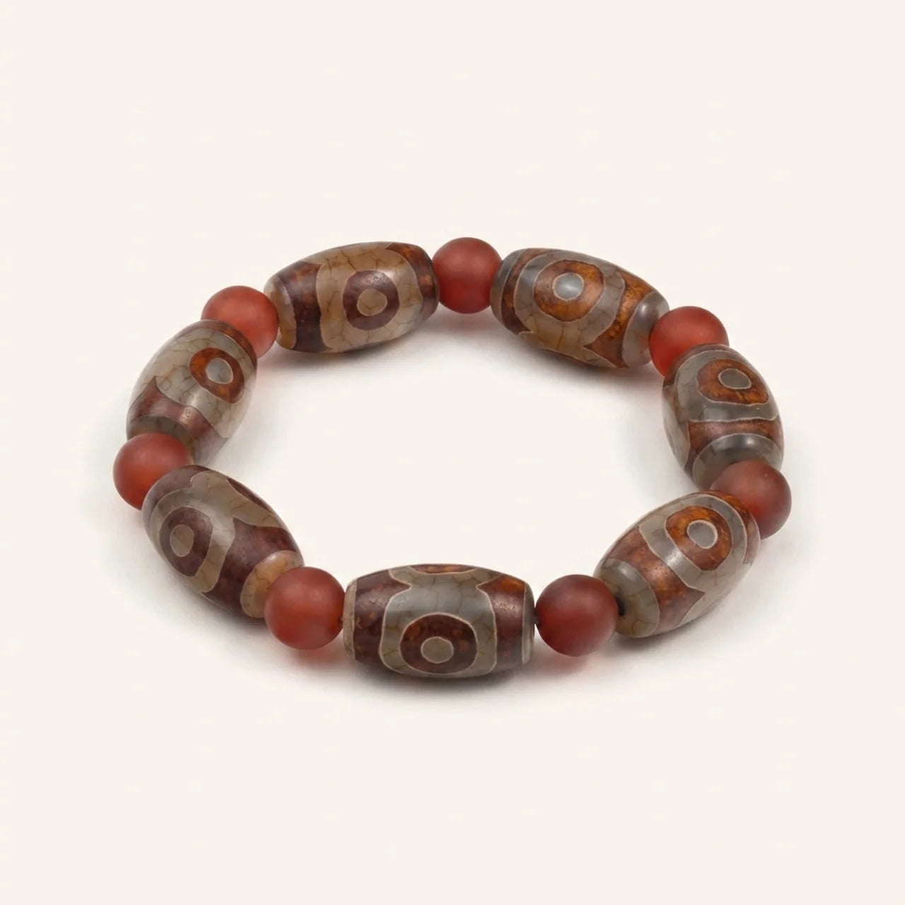 Olive Cut Three Eye Dzi Agate Bracelet