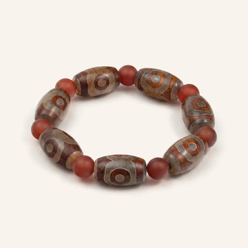 Olive Cut Three Eye Dzi Agate Bracelet