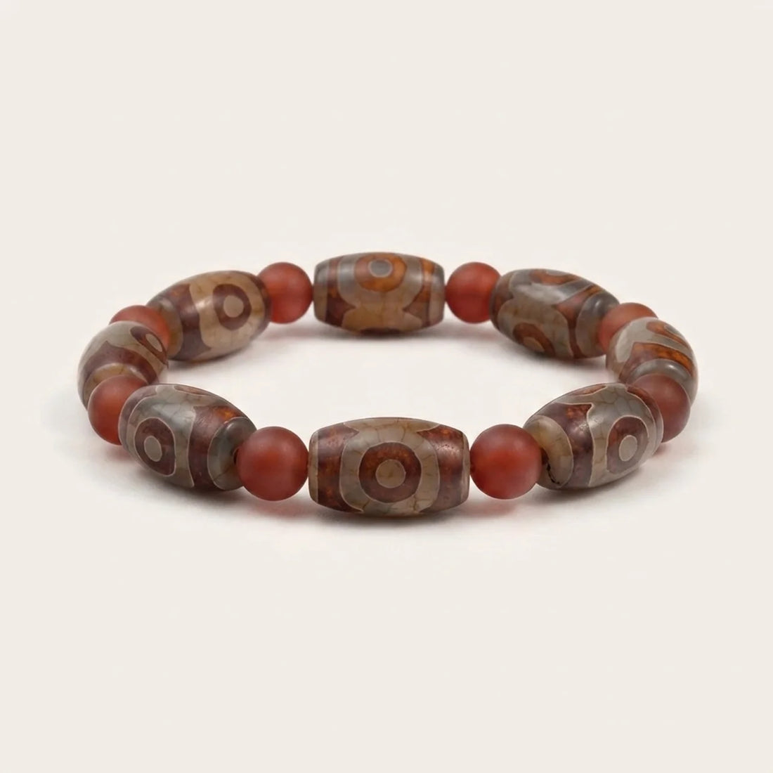 Olive Cut Three Eye Dzi Agate Bracelet