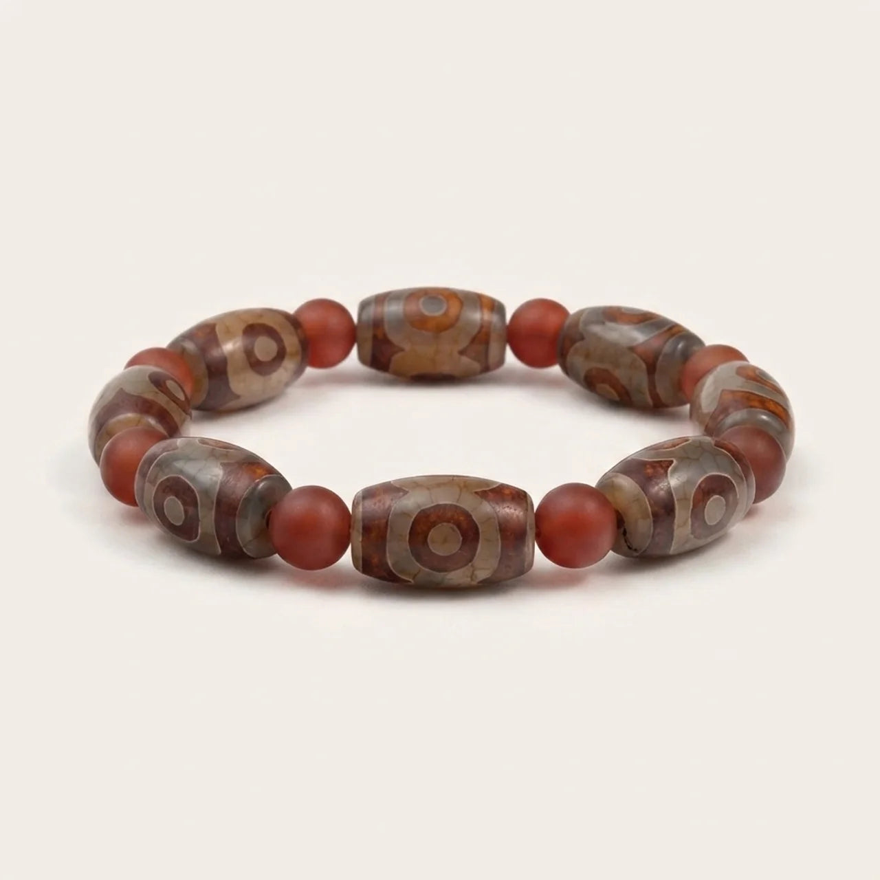 Olive Cut Three Eye Dzi Agate Bracelet