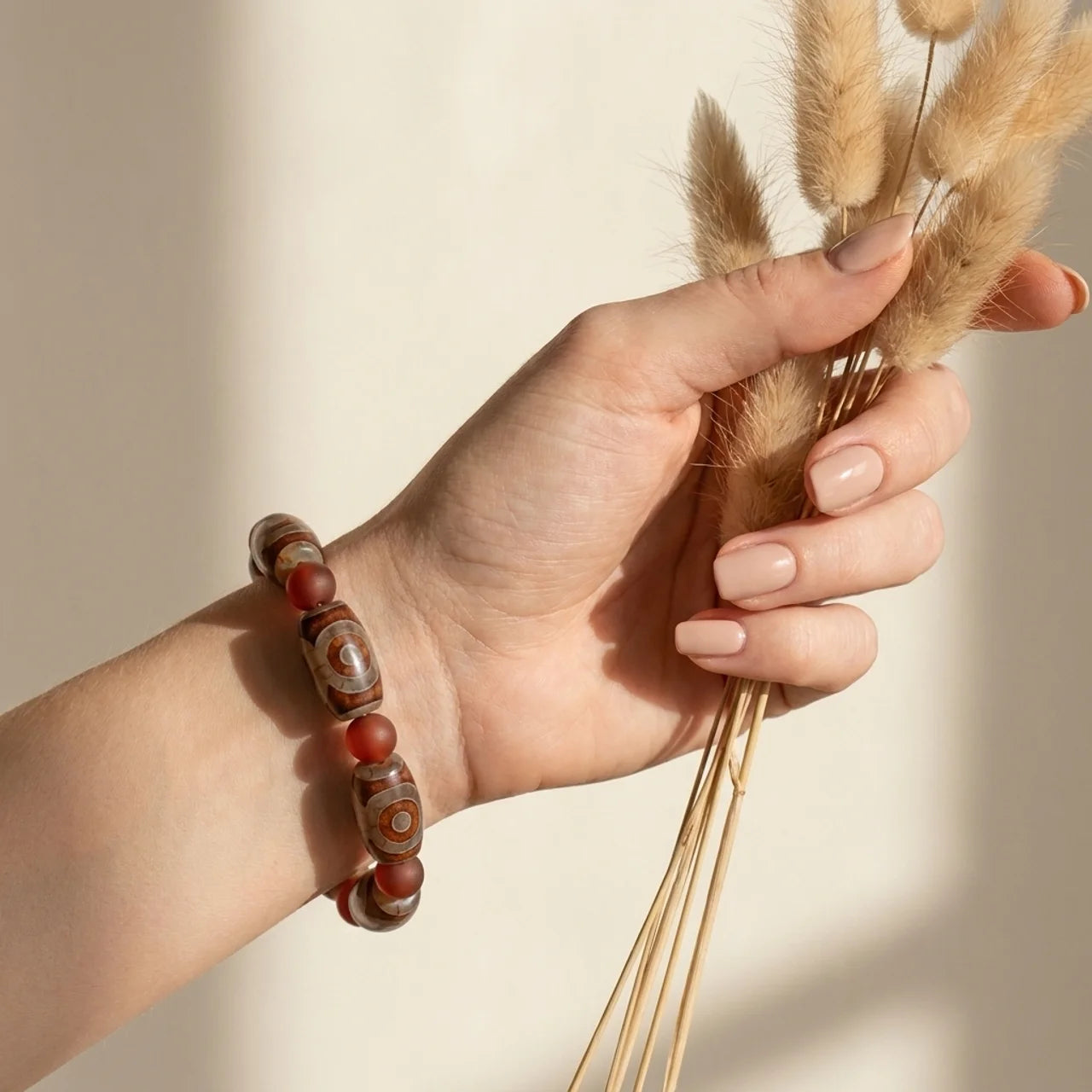 Olive Cut Three Eye Dzi Agate Bracelet