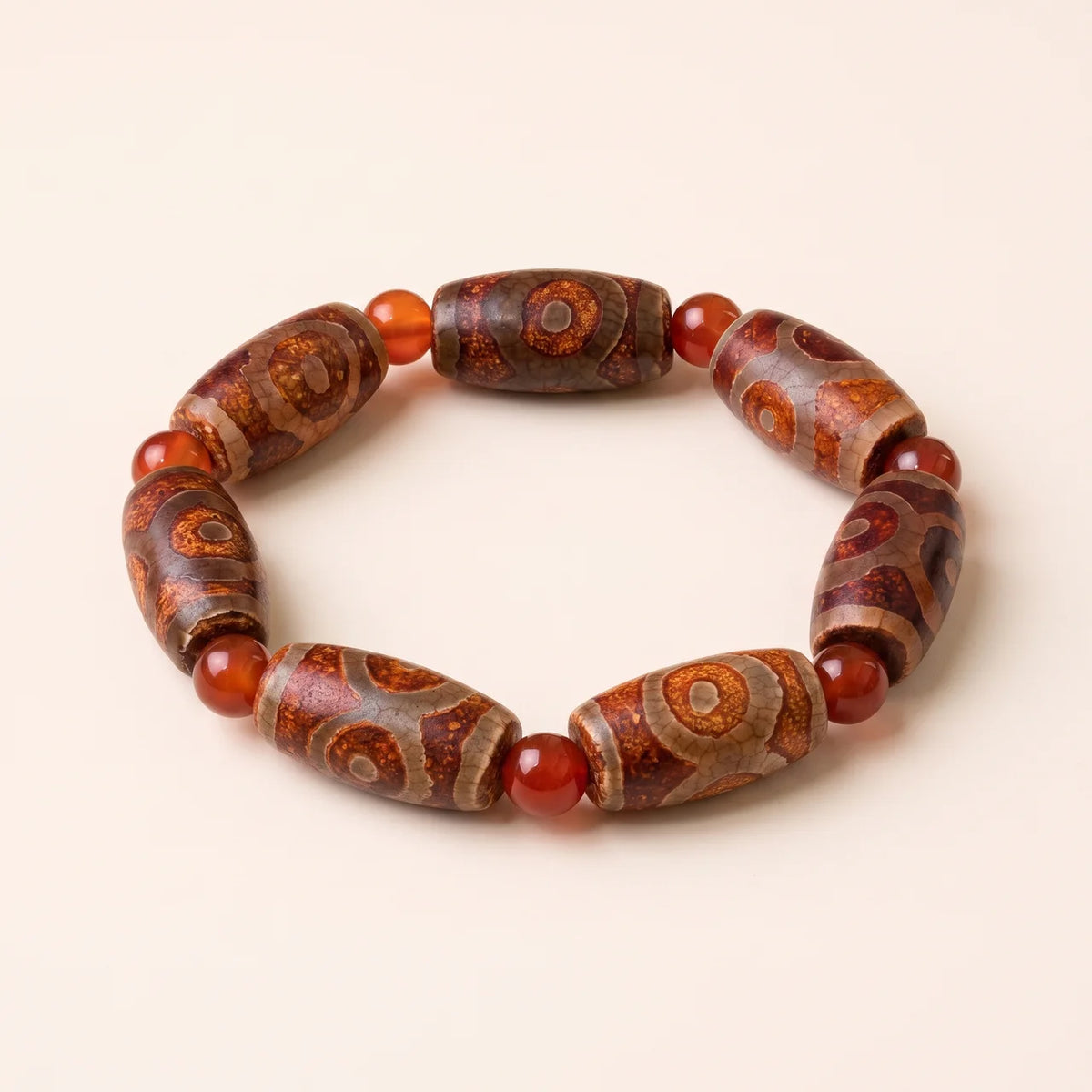 Olive Cut Three Eye Dzi Agate Bracelet