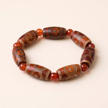 Olive Cut Three Eye Dzi Agate Bracelet