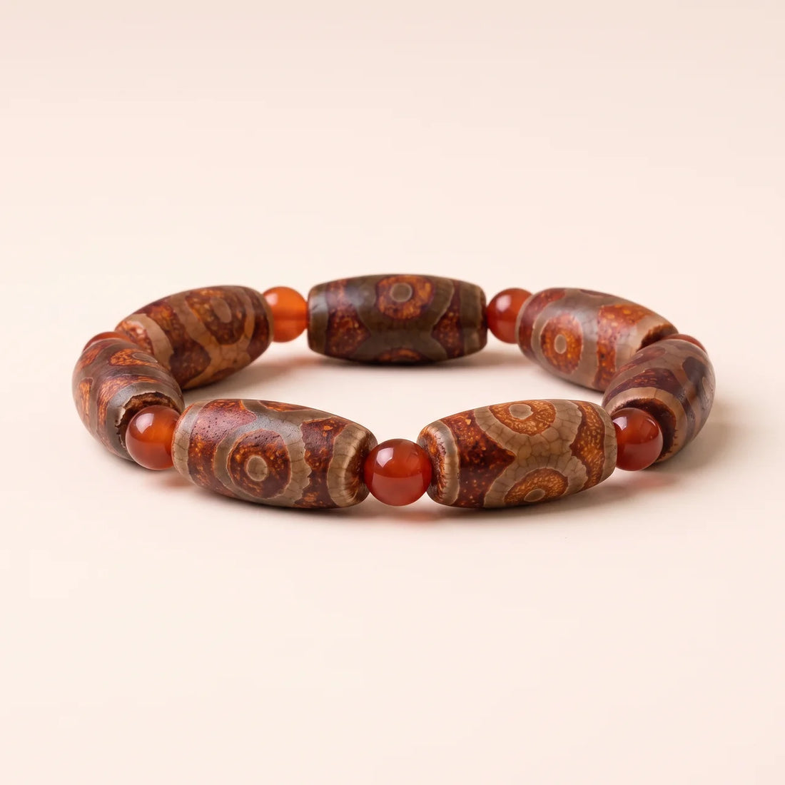 Olive Cut Three Eye Dzi Agate Bracelet