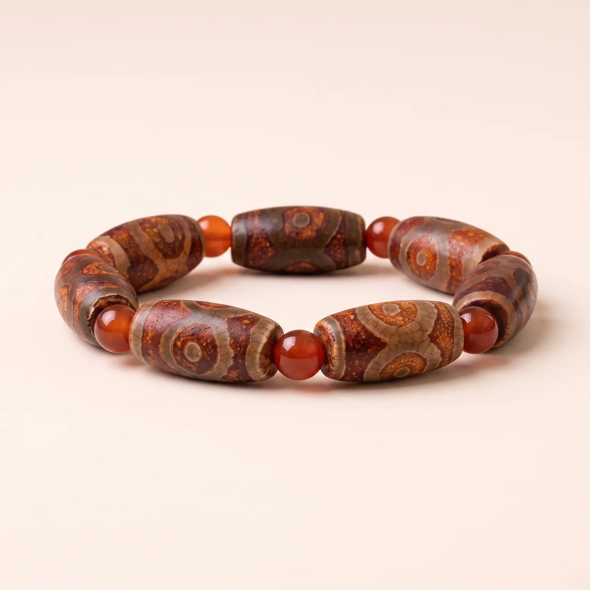 Olive Cut Three Eye Dzi Agate Bracelet