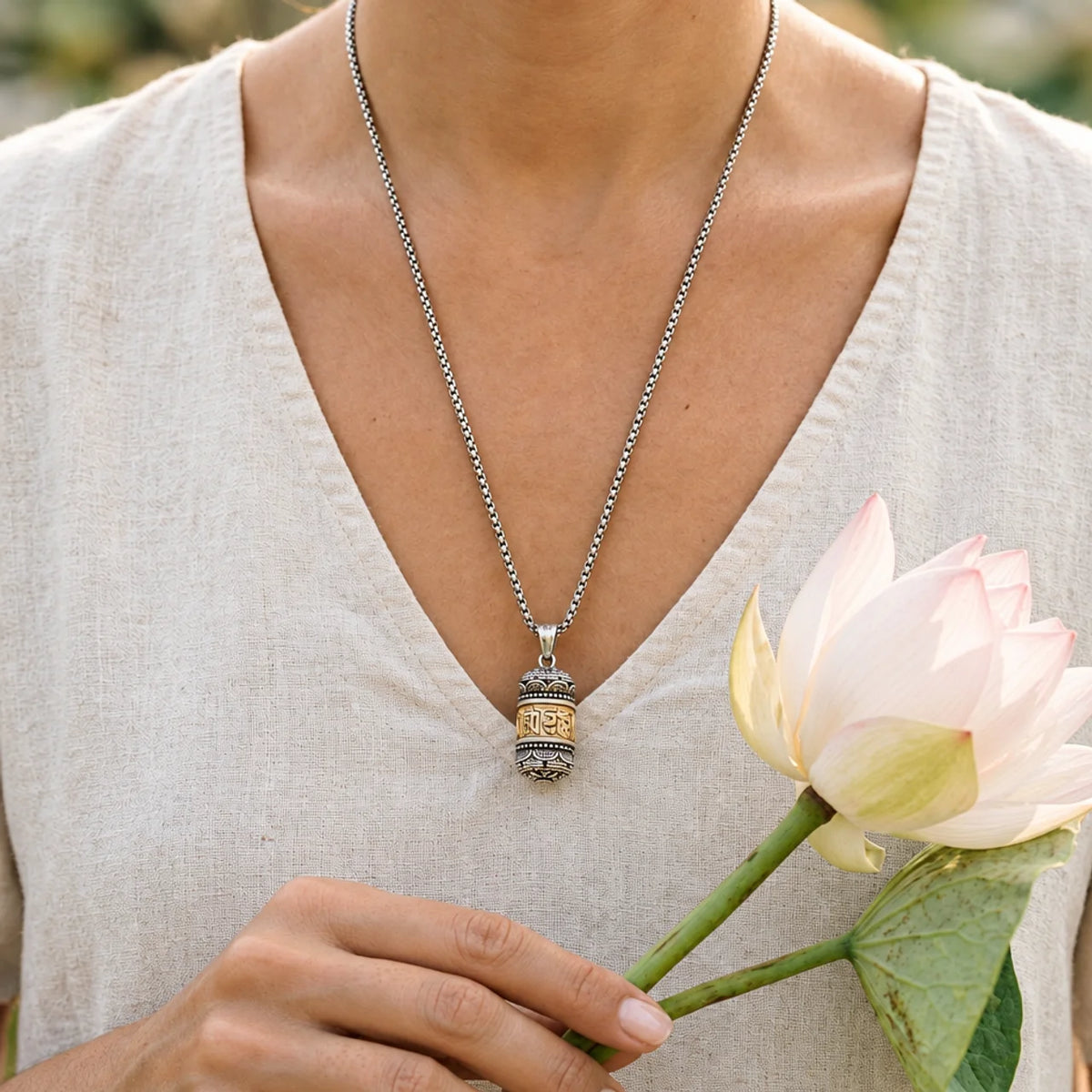 Om Mani Padme Hum Mantra Carved Pendant Necklace