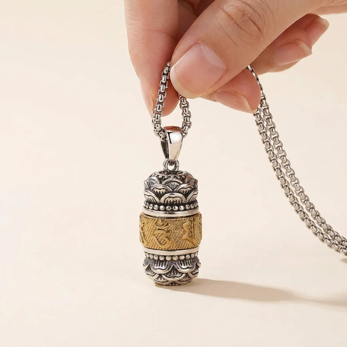 Om Mani Padme Hum Mantra Carved Pendant Necklace