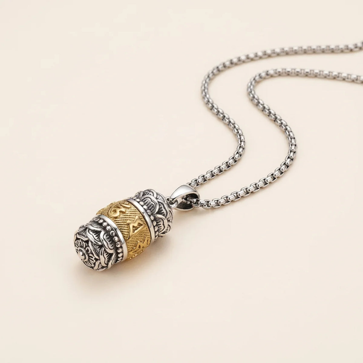Om Mani Padme Hum Mantra Carved Pendant Necklace