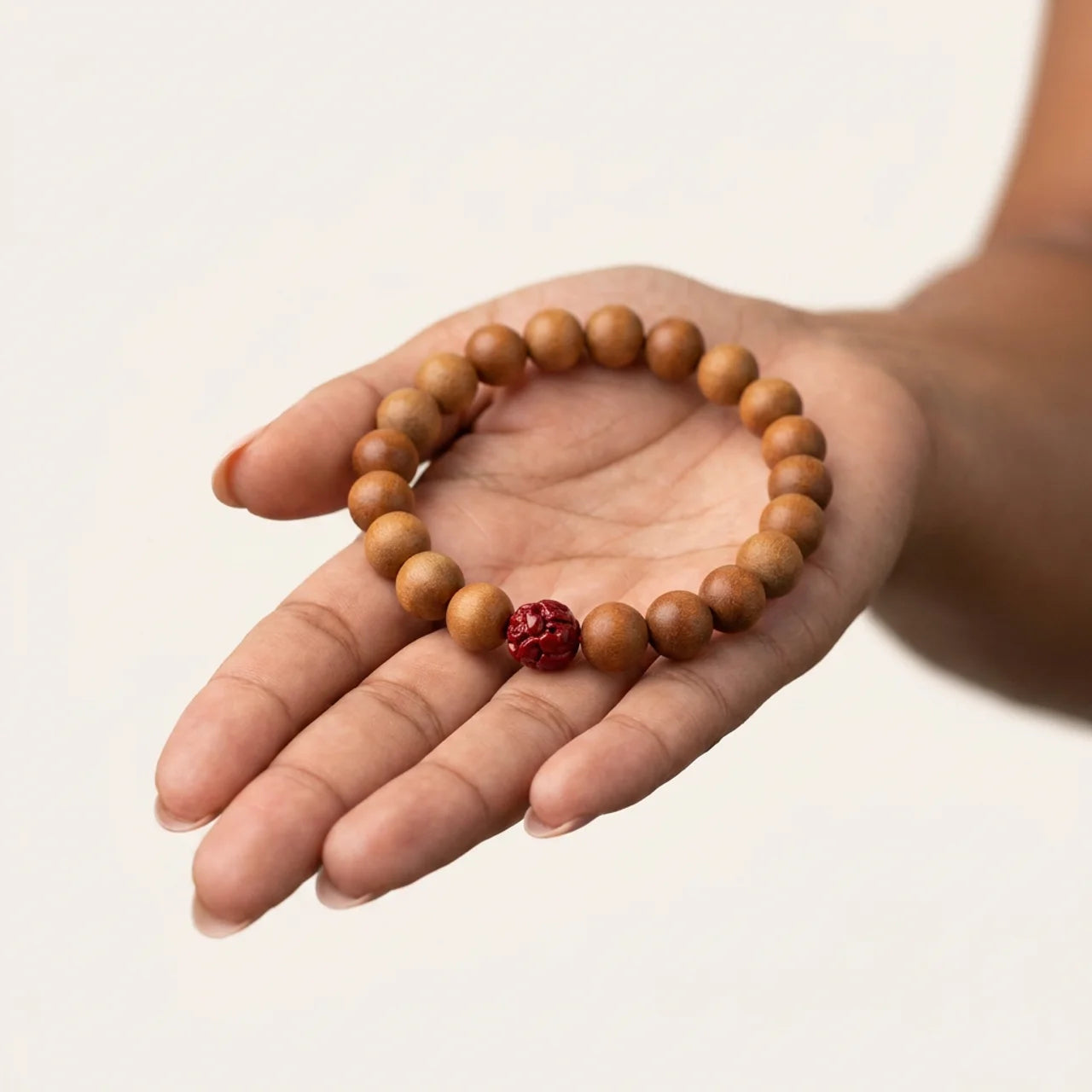 Peach Wood Cinnabar Lotus Bracelet