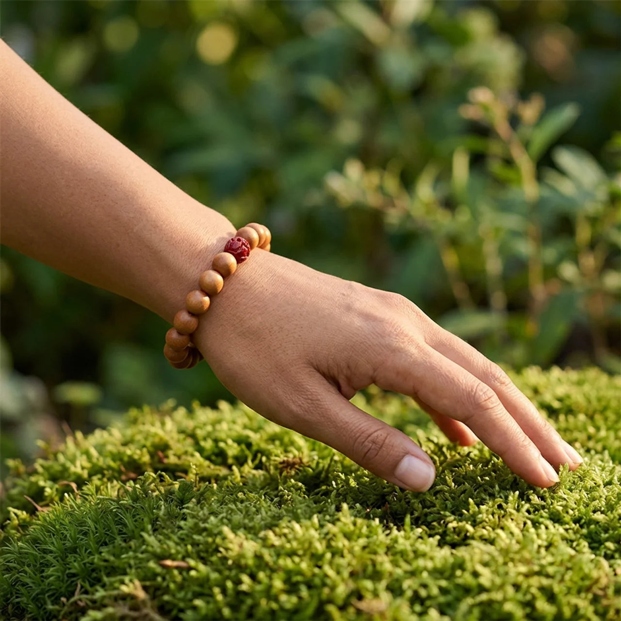 Peach Wood Cinnabar Lotus Bracelet
