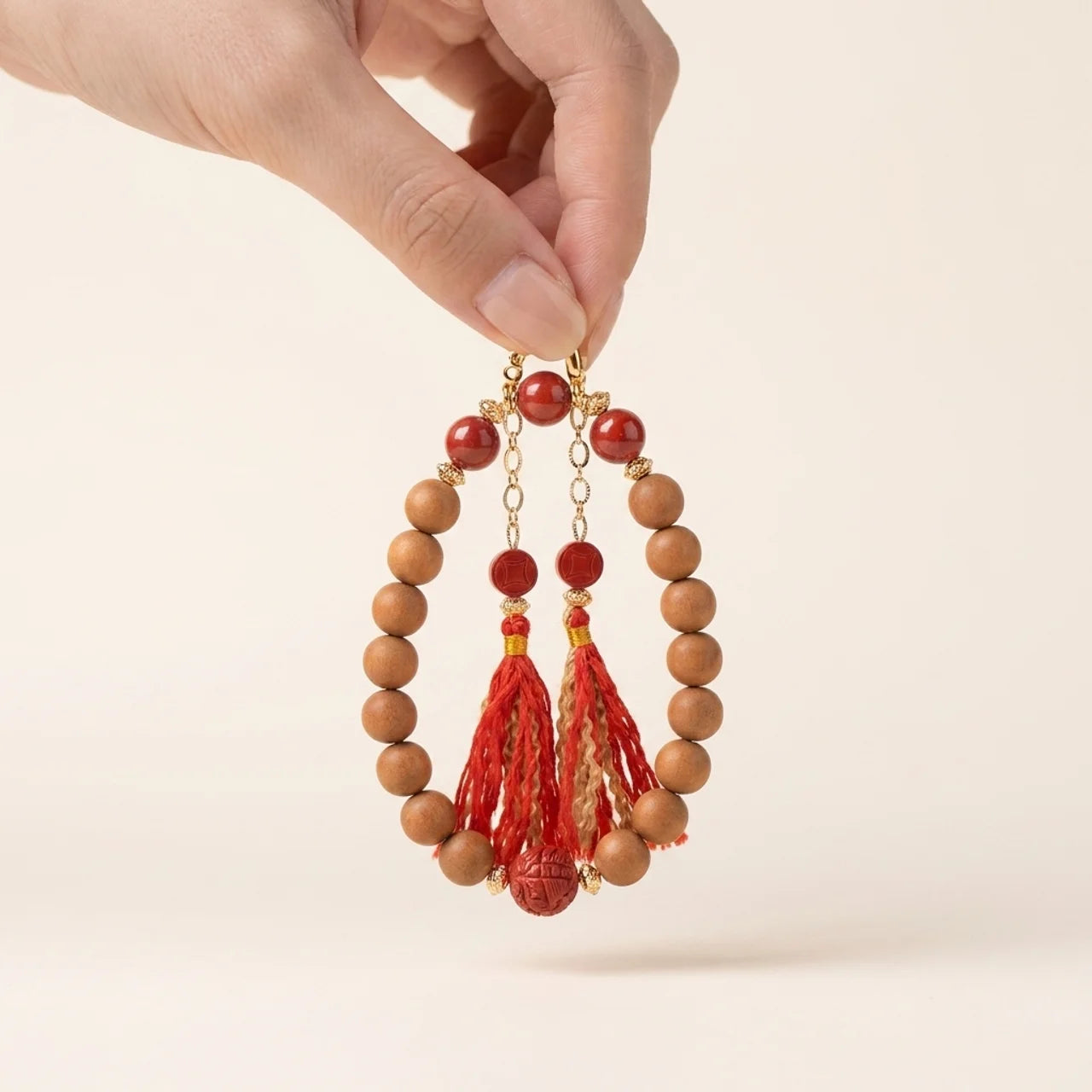 Peach Wood Cinnabar Pixiu Bracelet