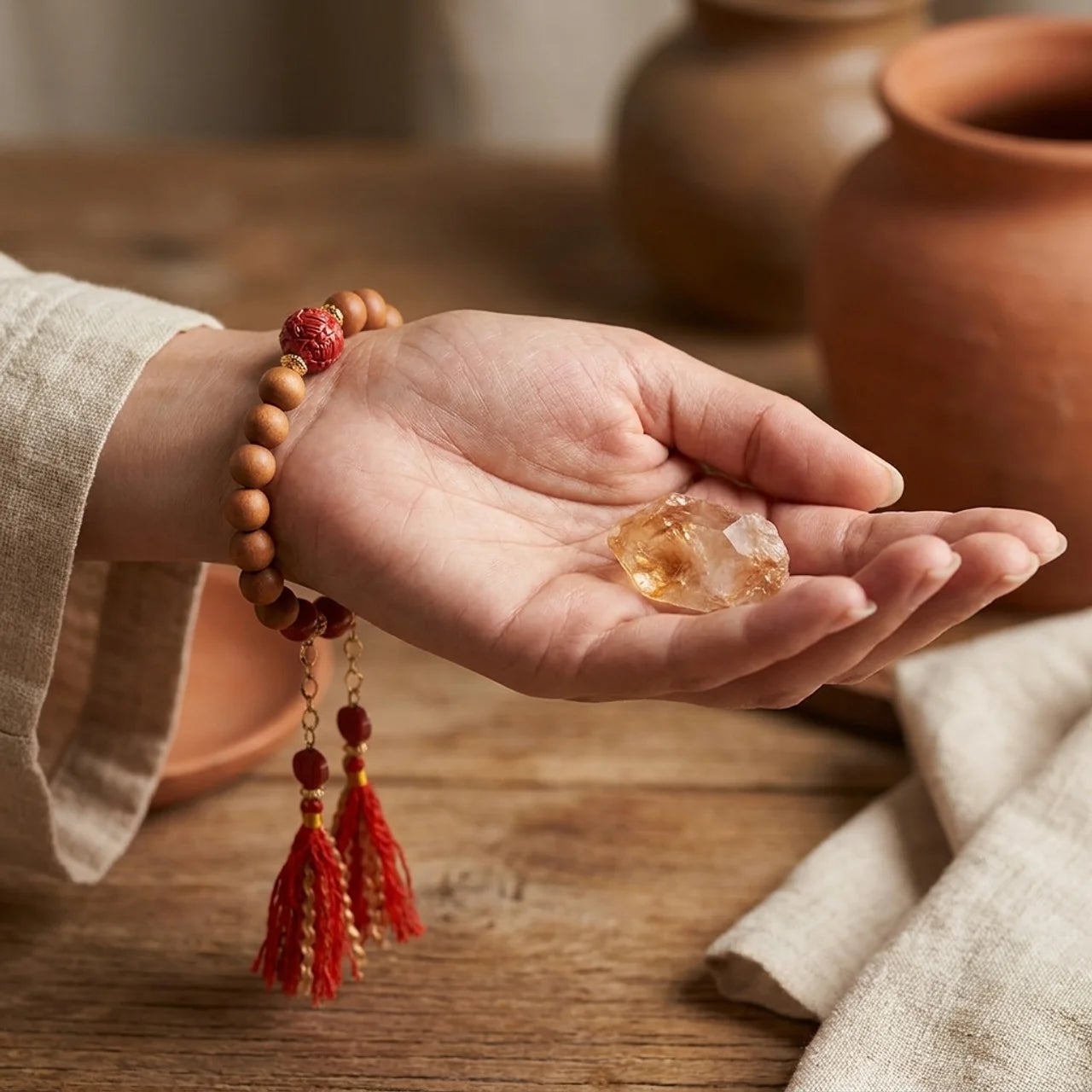 Peach Wood Cinnabar Pixiu Bracelet