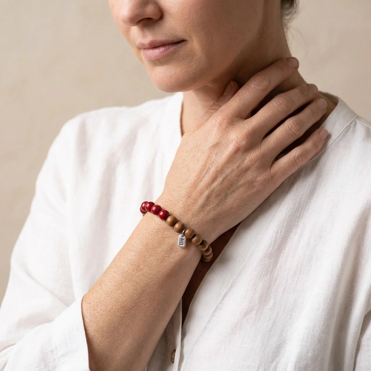 Peach Wood Cinnabar Silver Protection Bracelet