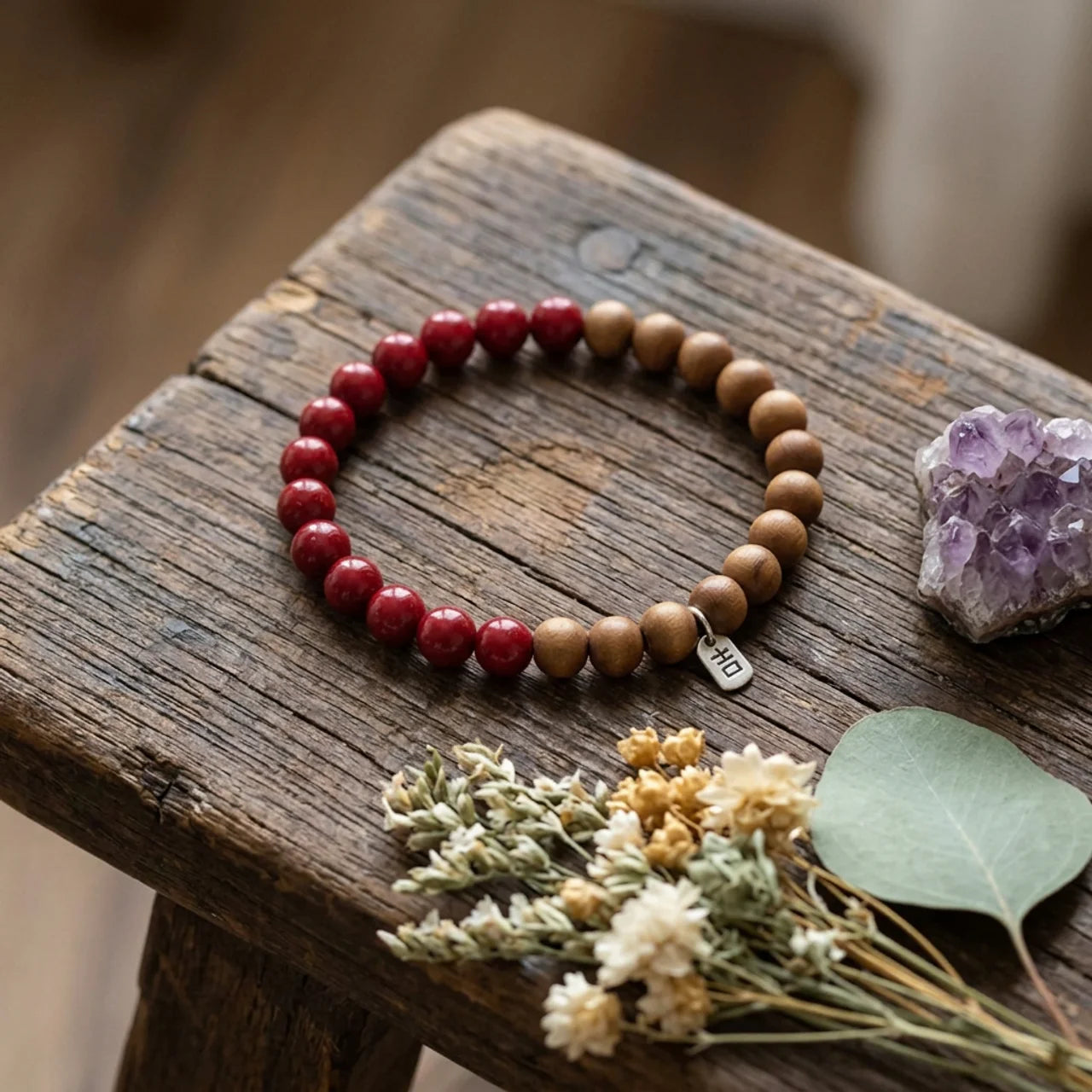 Peach Wood Cinnabar Silver Protection Bracelet