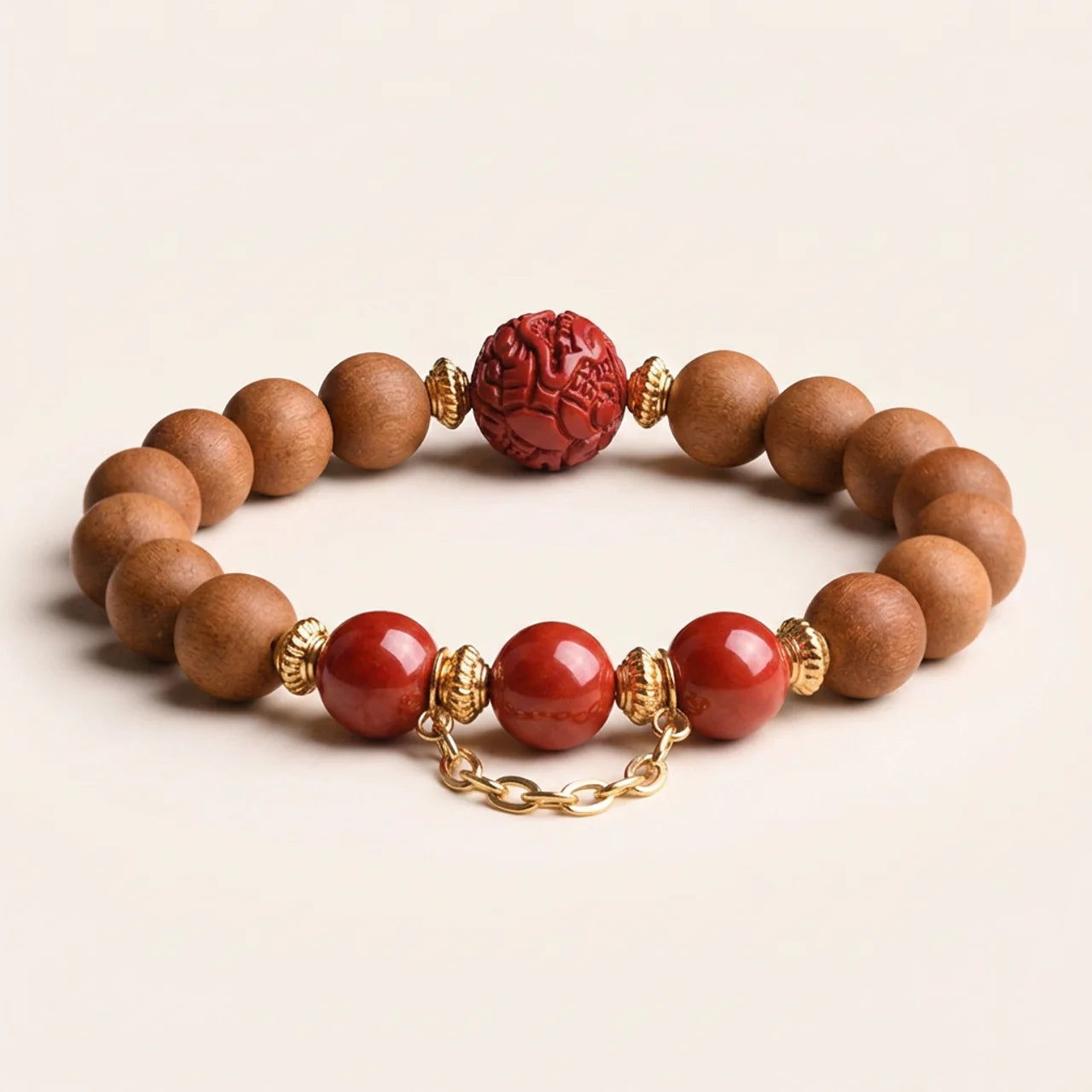 Peach Wood Cinnabar Pixiu Bracelet
