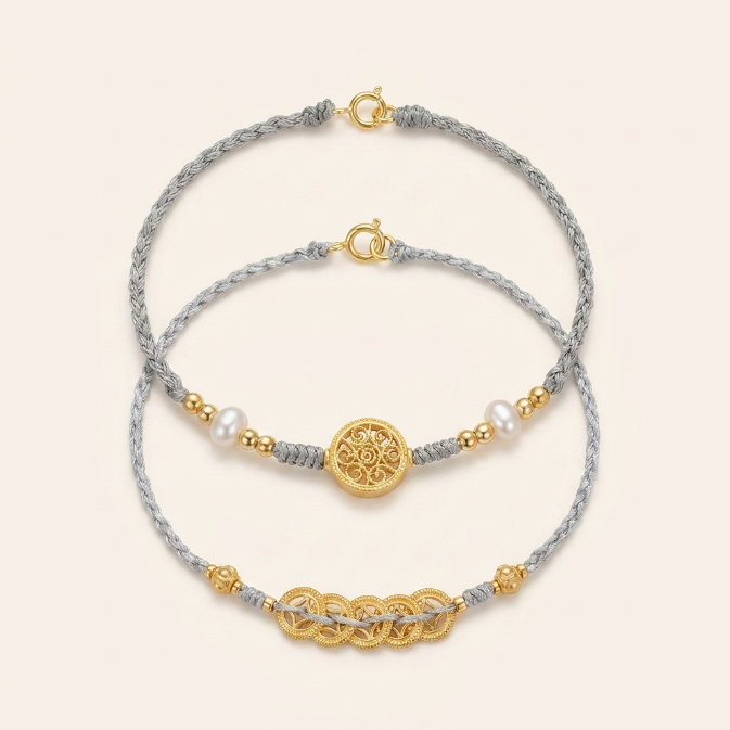 Pearl Copper Coin Fortune Tree Blue Rope Bracelet