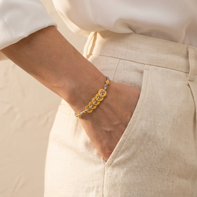 Pearl Copper Coin Fortune Tree Blue Rope Bracelet