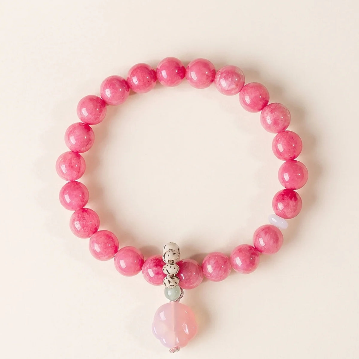 Pink Chalcedony Cat Paw Agate Beaded Bracelet