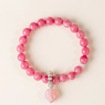 Pink Chalcedony Cat Paw Agate Beaded Bracelet