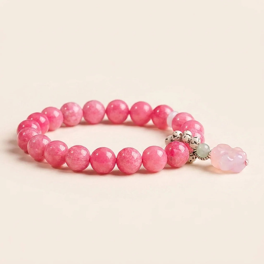 Pink Chalcedony Cat Paw Agate Beaded Bracelet