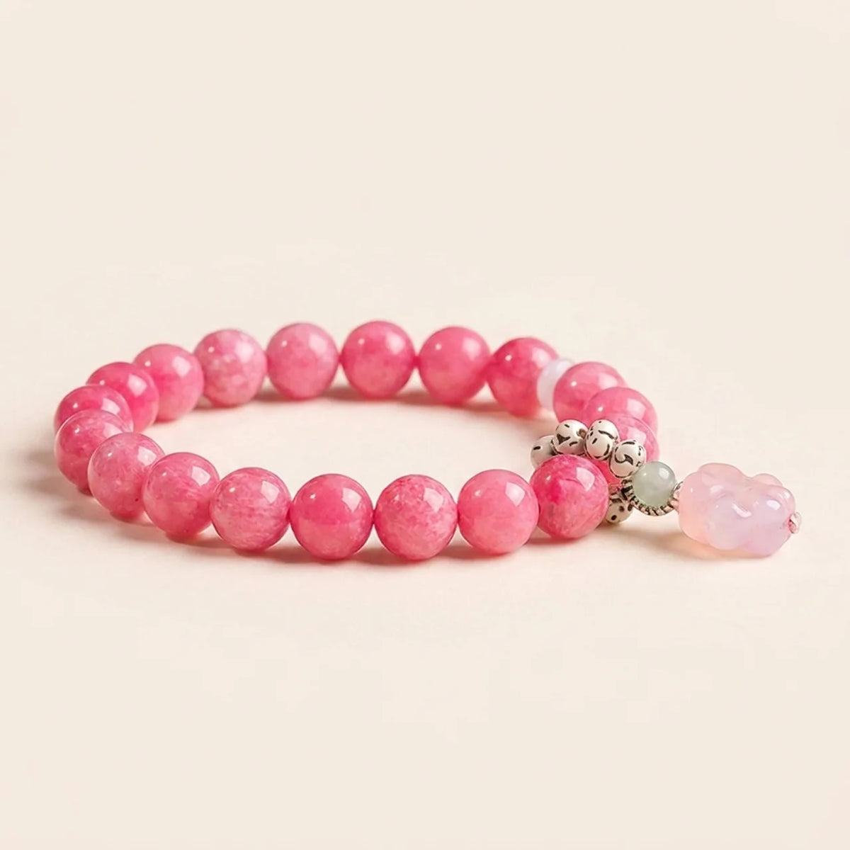 Pink Chalcedony Cat Paw Agate Beaded Bracelet