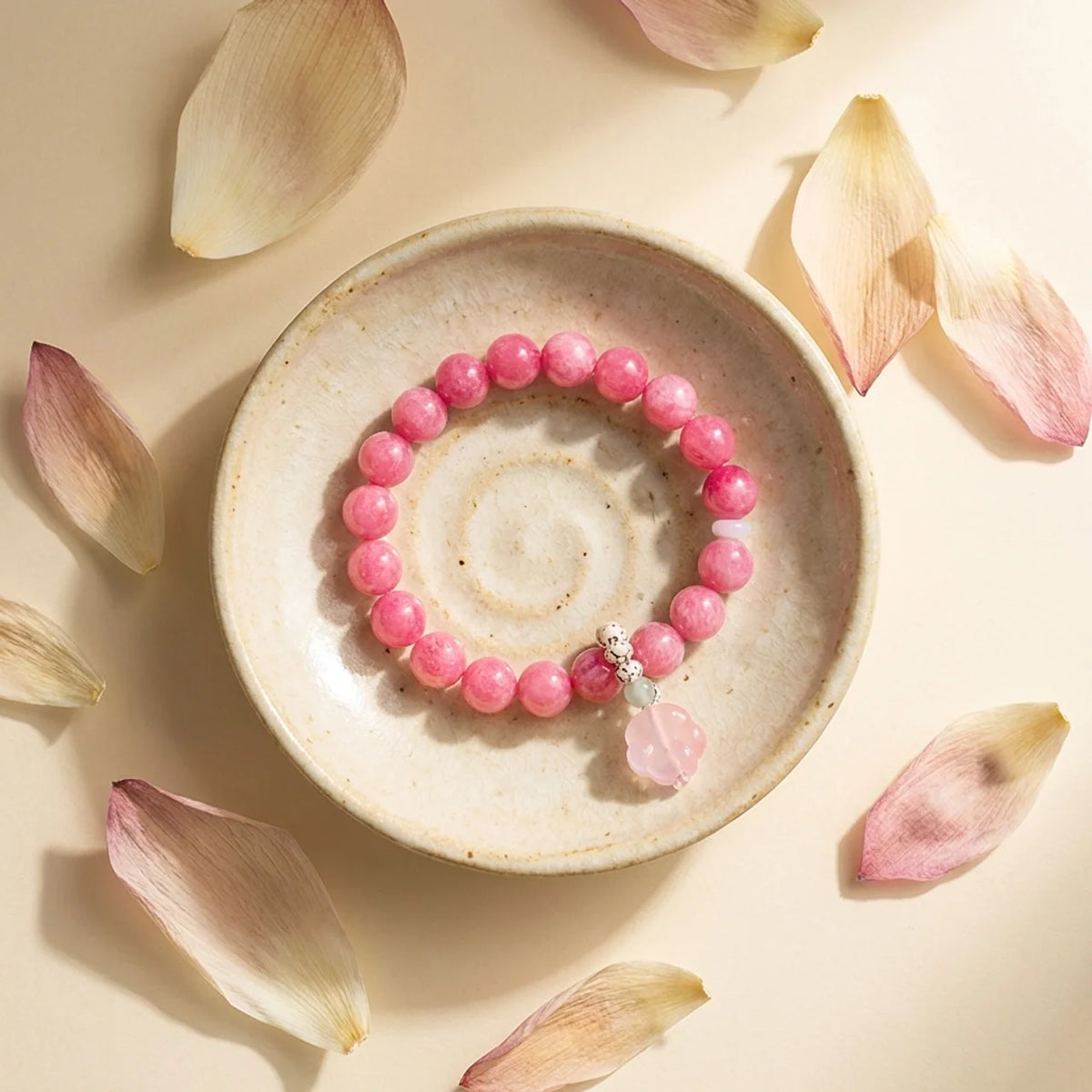 Pink Chalcedony Cat Paw Agate Beaded Bracelet