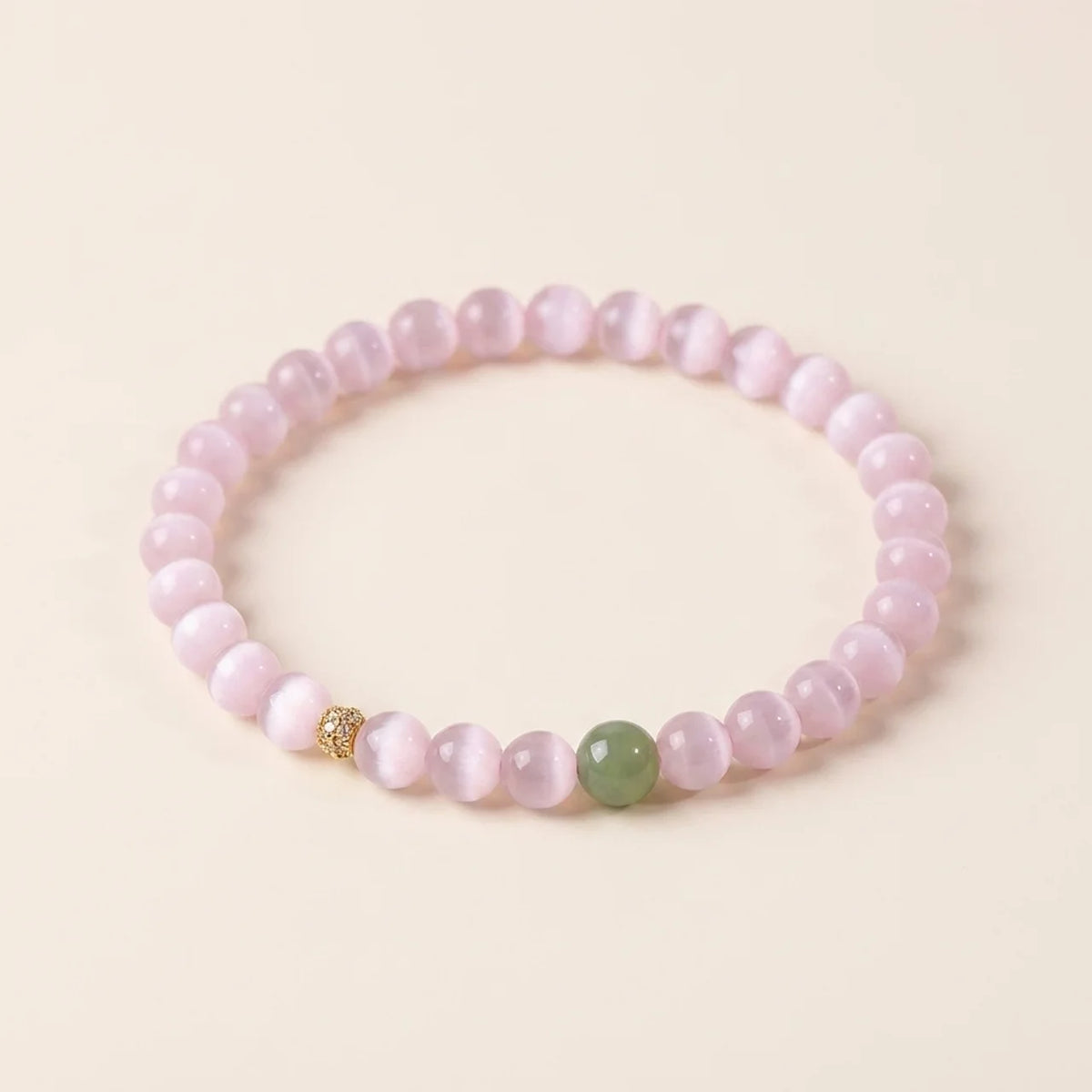 Pink Chalcedony Cat Paw Agate Beaded Bracelet