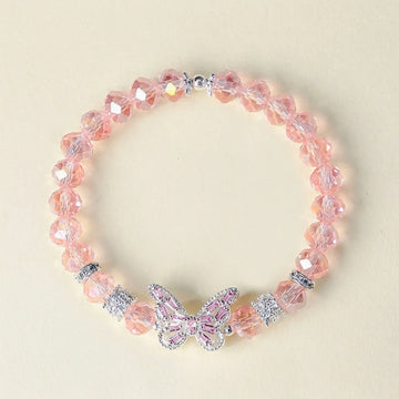 Bracelet en cristal rose avec breloque papillon