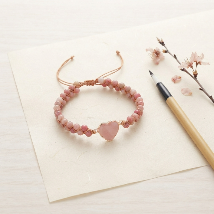 Pink Crystal Love Heart Bracelet