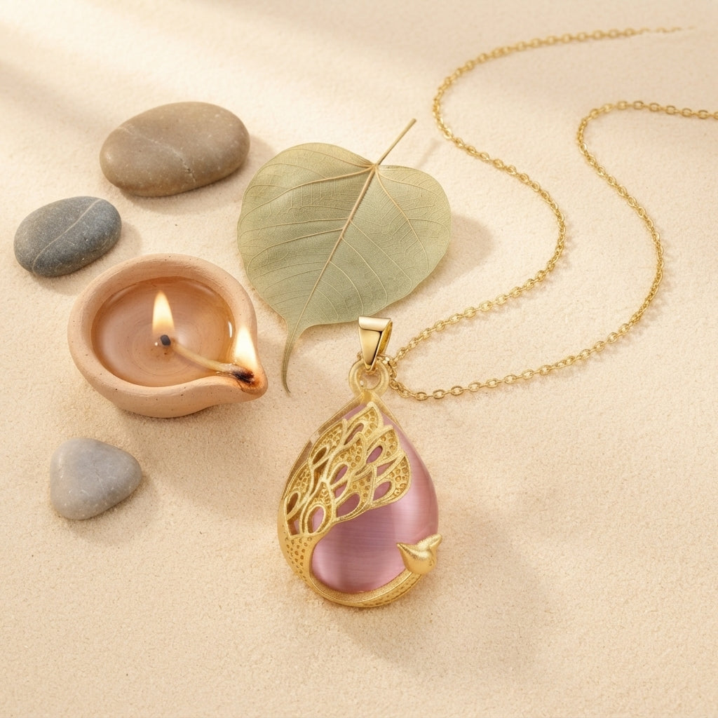 Pink Crystal & Chalcedony Peacock Necklace