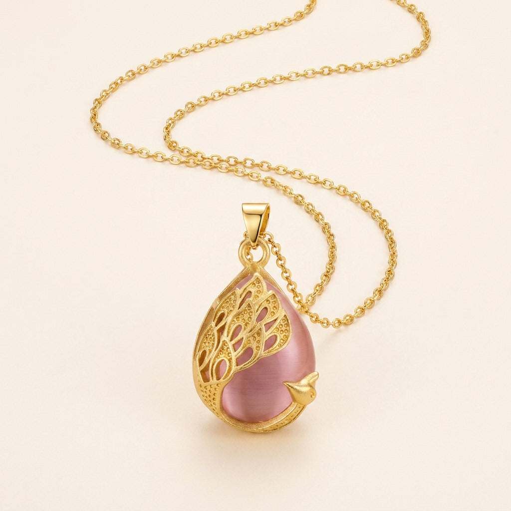 Pink Crystal & Chalcedony Peacock Necklace