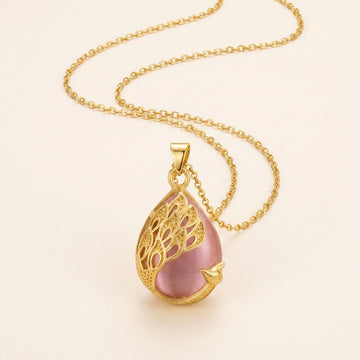 Pink Crystal & Chalcedony Peacock Necklace