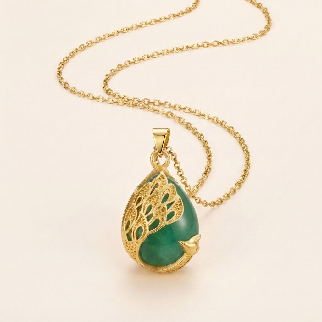 Pink Crystal & Chalcedony Peacock Necklace
