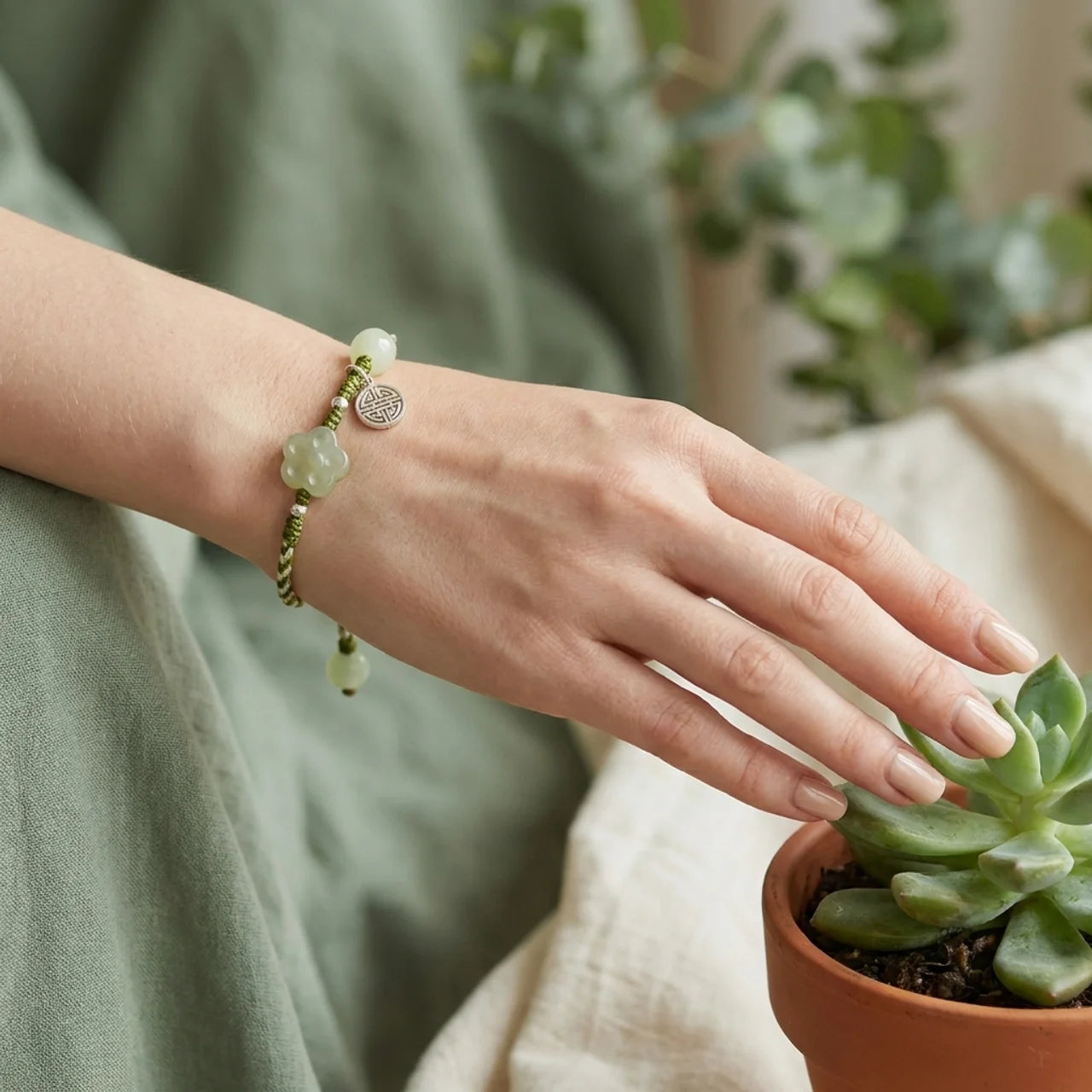 Plum Blossom Jade Red String Bracelet