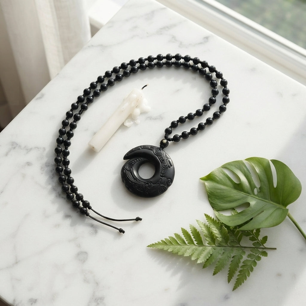 Natural Obsidian Peace Buckle Pendant Necklace