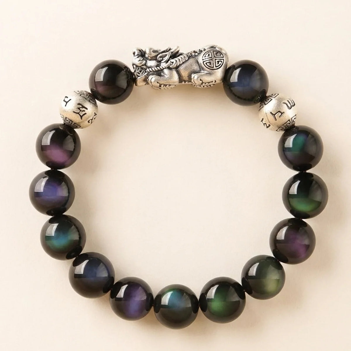 Schwarzer Obsidian Pixiu Armband für Herren