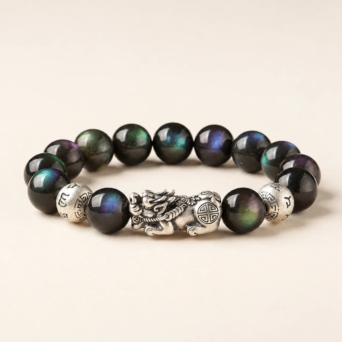 Schwarzer Obsidian Pixiu Armband für Herren