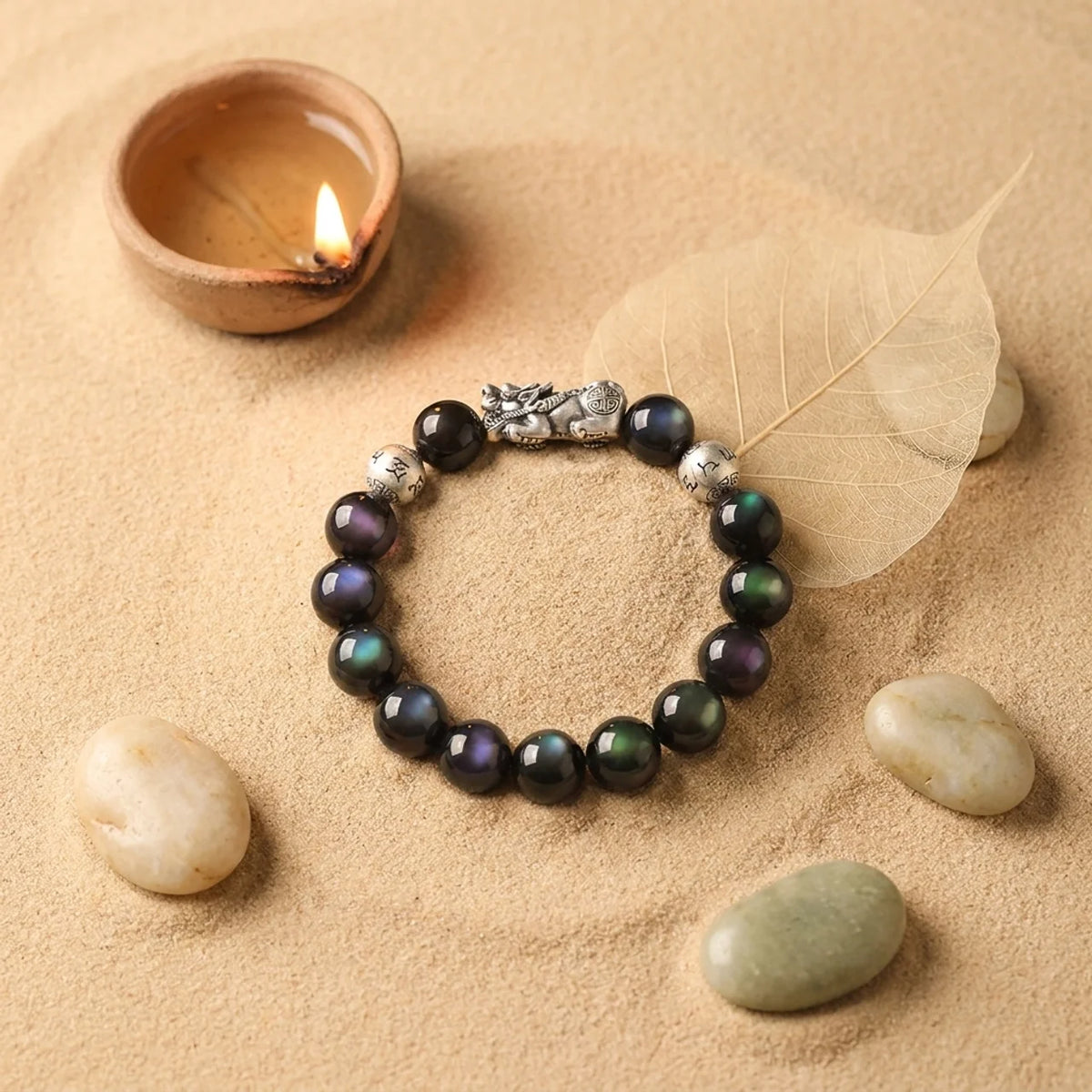 Schwarzer Obsidian Pixiu Armband für Herren