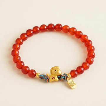 Red Agate Horse Charm Beaded Bracelet