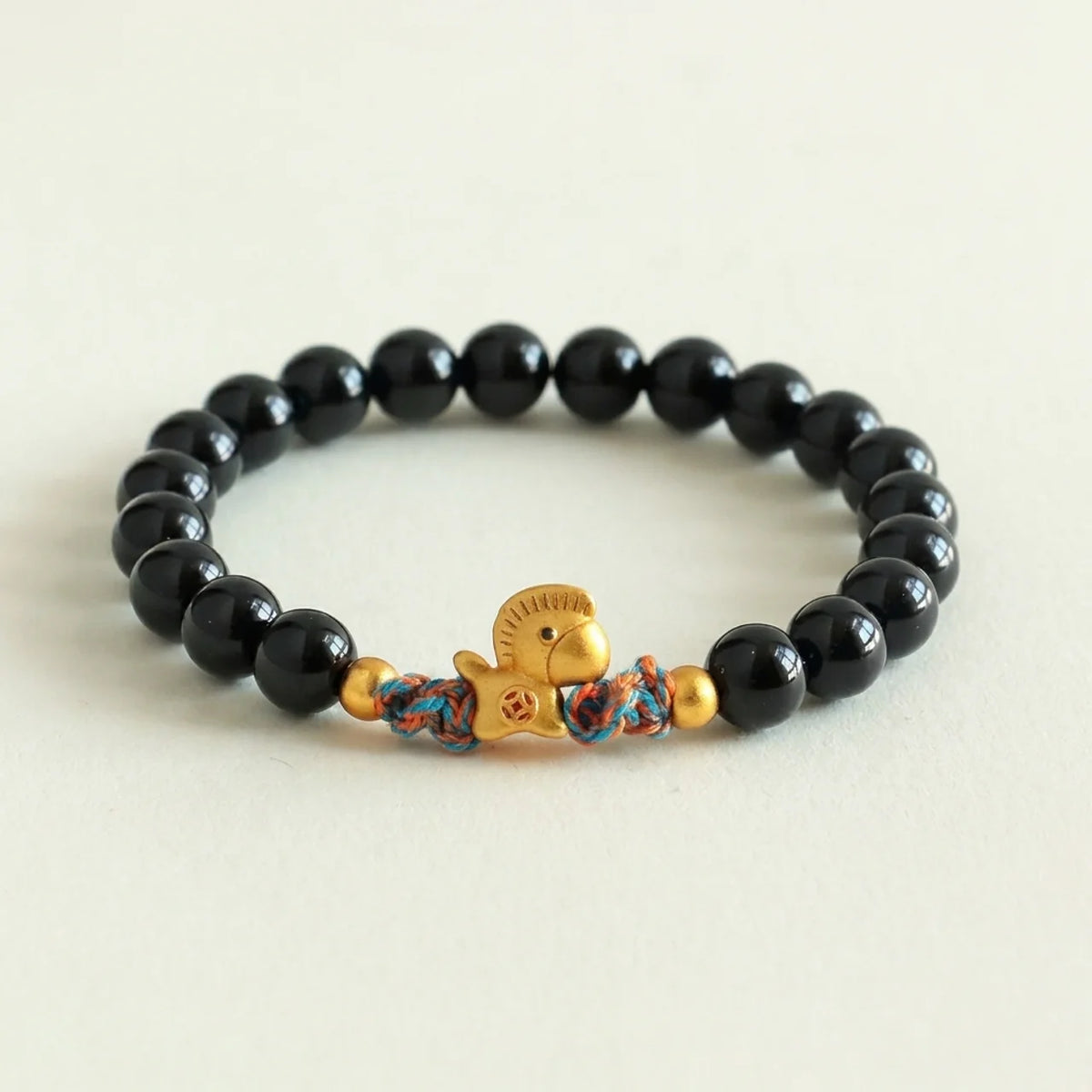 Red Agate Horse Charm Beaded Bracelet