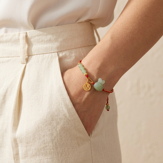Red String Hetian Jade Rabbit Bracelet