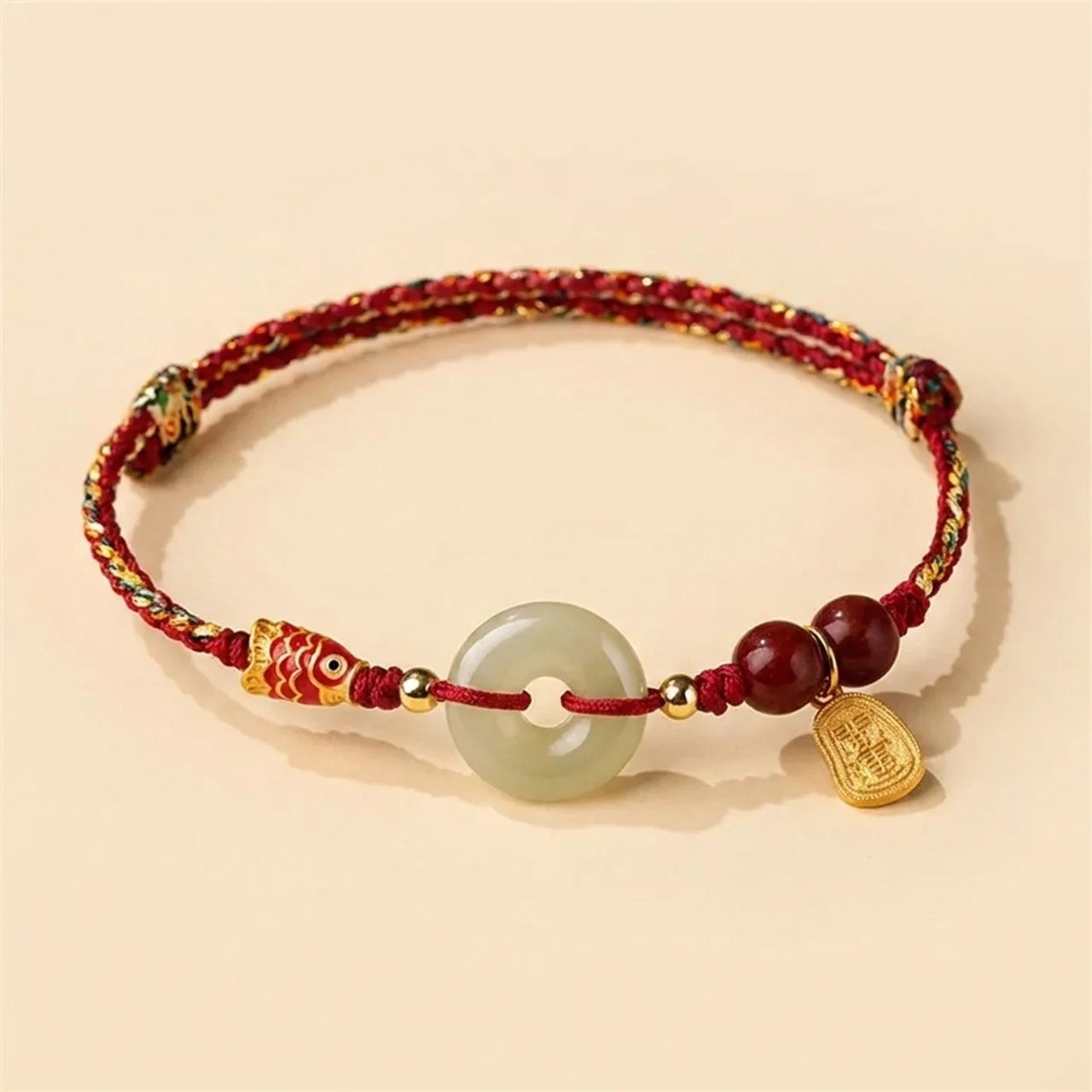 Red String Jade Koi Fish Peace Buckle Bracelet