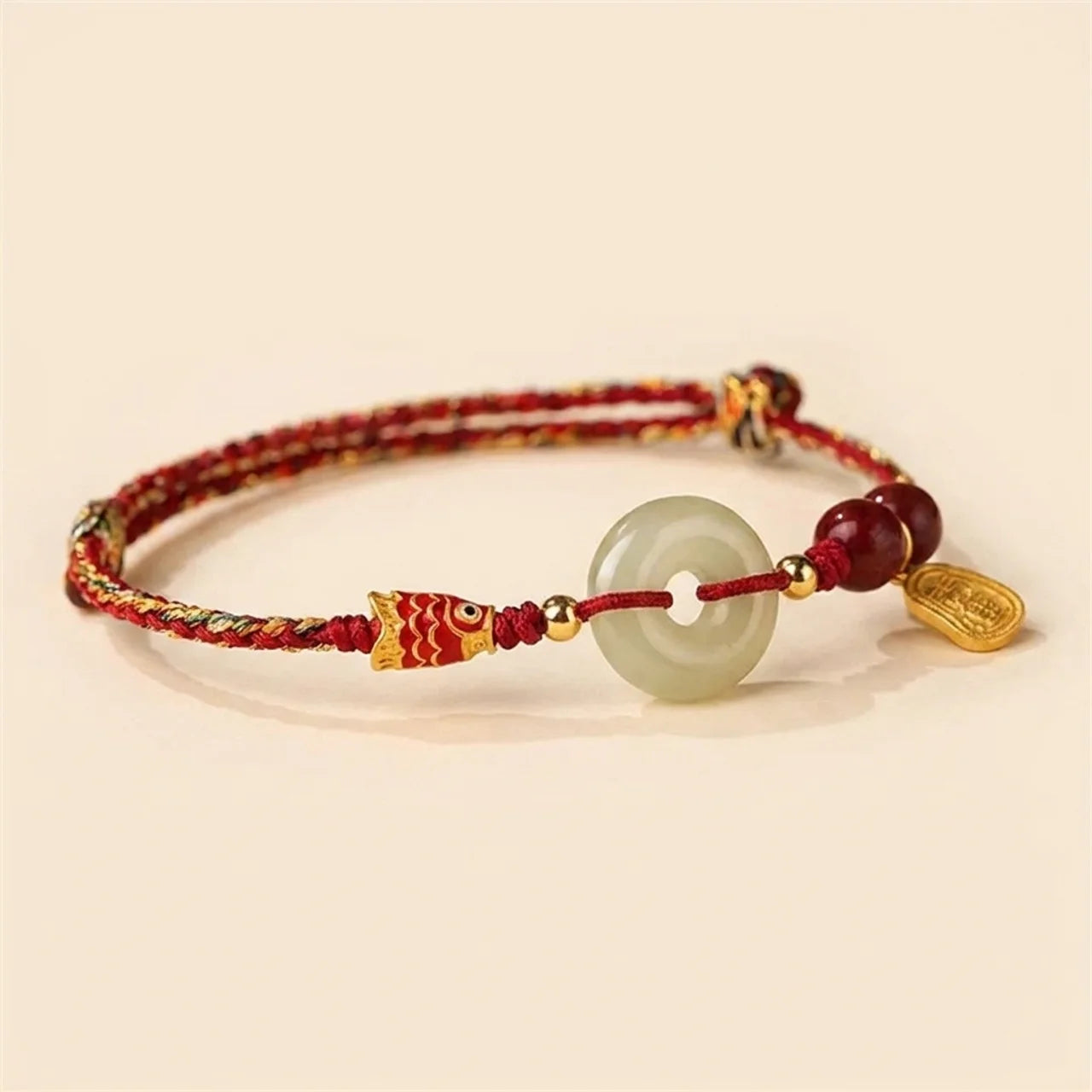 Red String Jade Koi Fish Peace Buckle Bracelet