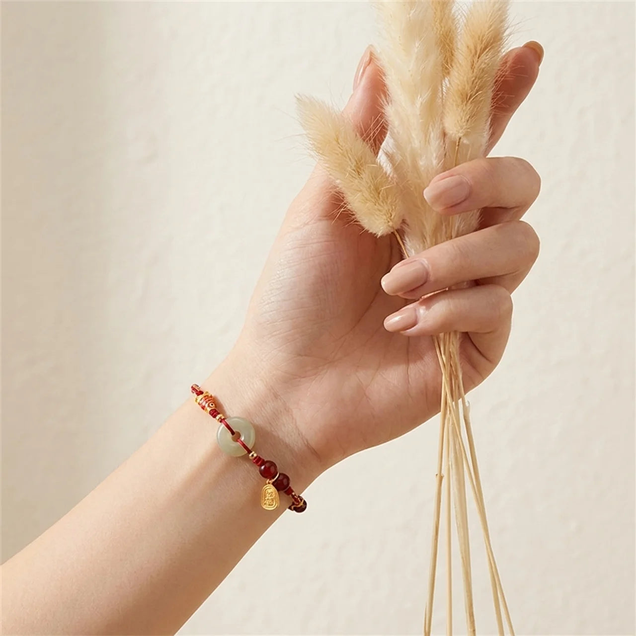 Red String Jade Koi Fish Peace Buckle Bracelet