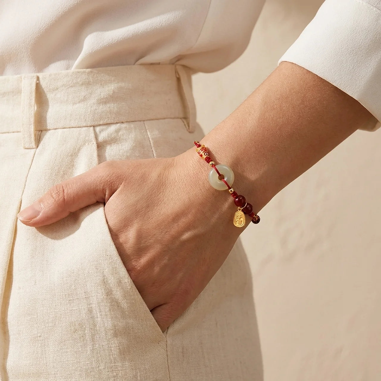 Red String Jade Koi Fish Peace Buckle Bracelet