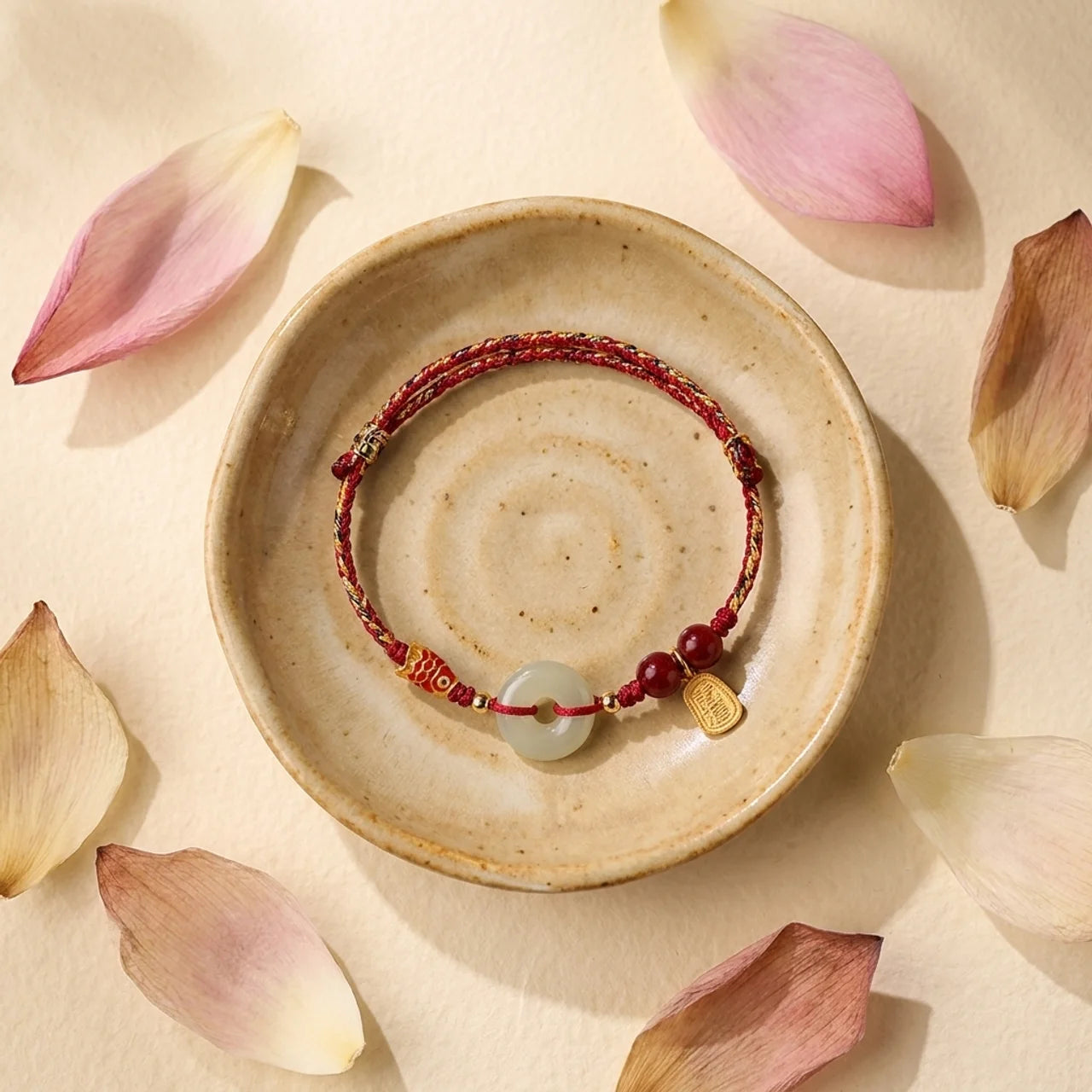 Red String Jade Koi Fish Peace Buckle Bracelet