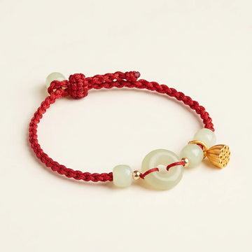 Lotus Green Jade Red String Bracelet